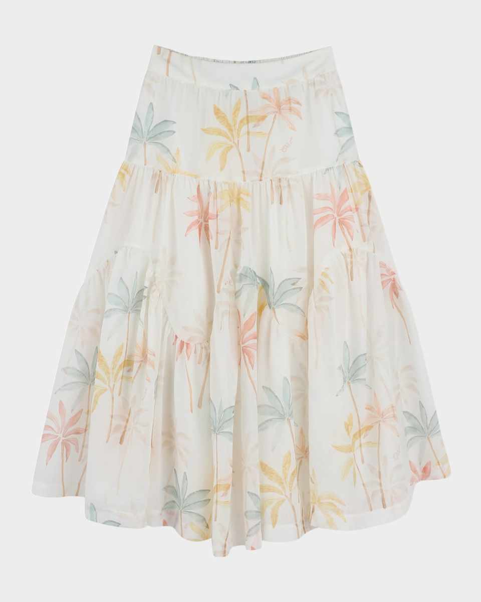 Girl's Long Multicolor-Print Skirt, Size 8-14
